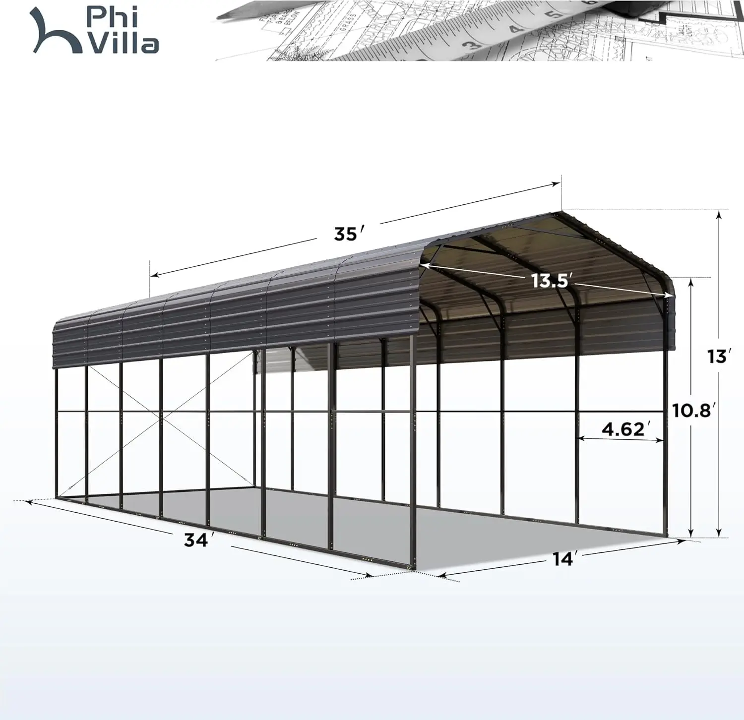 Metal RV Carport Canopy Heavy Duty Garage 14X35, Customized