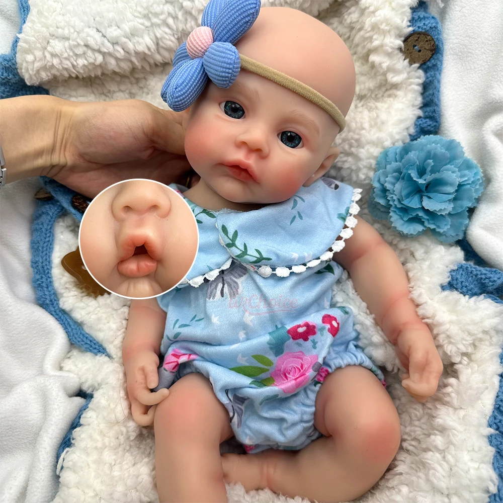 

18-дюймовая полностью силиконовая кукла-реборн девочка с открытым ртом, ручной работы, реалистичная, с утяжеленным телом, для пациентов с деменцией