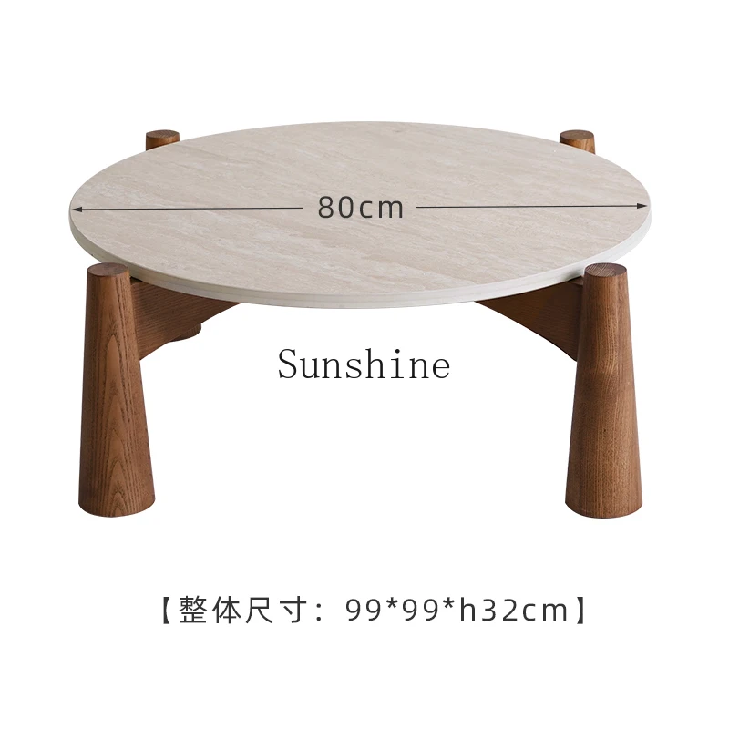 French rock slab round coffee table Nordic small apartment living room antique solid wood
