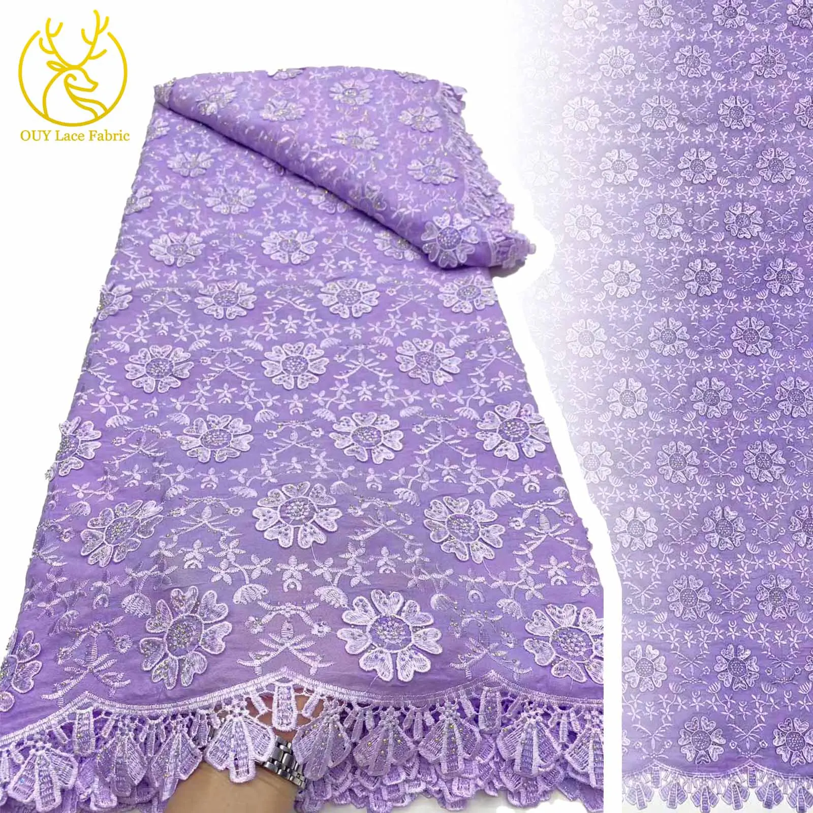 

African Chiffon Embroidered Lace Lace Fabric 2025 High Quality French Nigerian Sequin Lace Fabric Evening Women's Dress