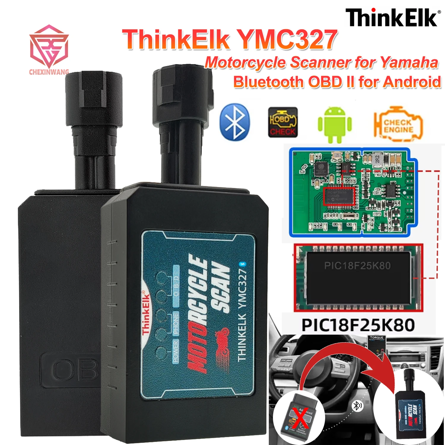PK ELM327 V1.5 For YAMAHA ThinkElk YMC327 With 25K80 Chip Motorcycle Bluetooth OBD2 Scanner Motobike Fault OBDII Diagnostic Tool