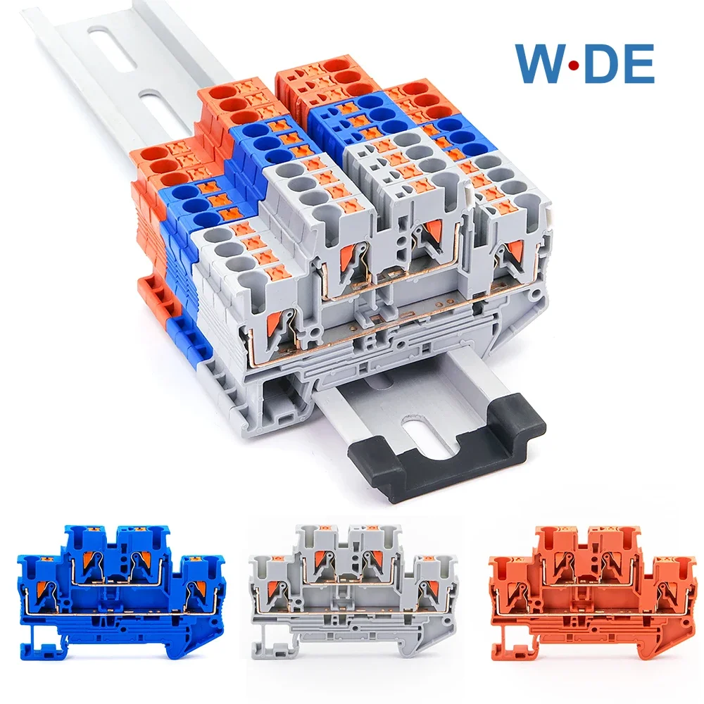 Bloque de terminales de carril Din, conector eléctrico de PTTB-2.5, conexión de cableado de resorte de doble capa, Conductor de cable sin tornillos,