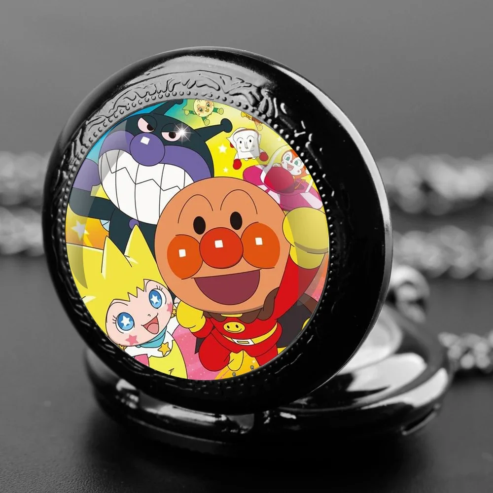 Cartoon Design Glass Dome Quartz Pocket Watch with Arabic Numerals Dial Durable Chain Perfect For Gifts