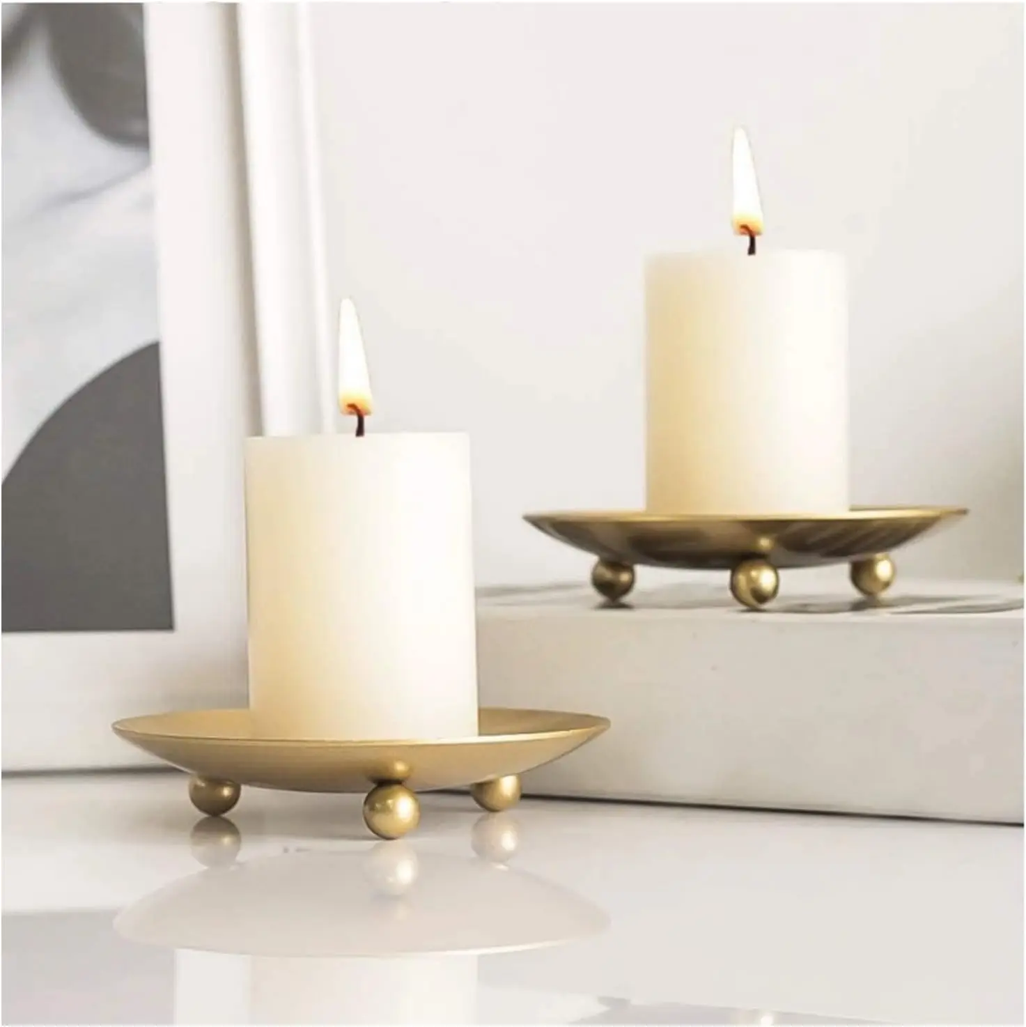 

2pcs Iron Golden Candle Holder Decor Metal Tray type Gold Candle Holders for Home Restaurant Wedding Dinner Party Decorations
