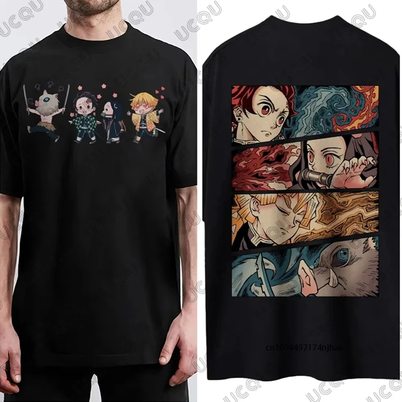 Demon Slayer Anime Classic Characters Print Cotton Men's T-Shirt Summer Short Sleeve Sports Tees Casual Oversized Unisex Tops