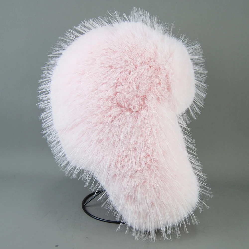 Fashion Fluffy Popular Russian Female Round Cap Faux Fur Hats Winter Hats For Women Faux Raccoon Fur Beanies Faxu Fox Bomber Hat