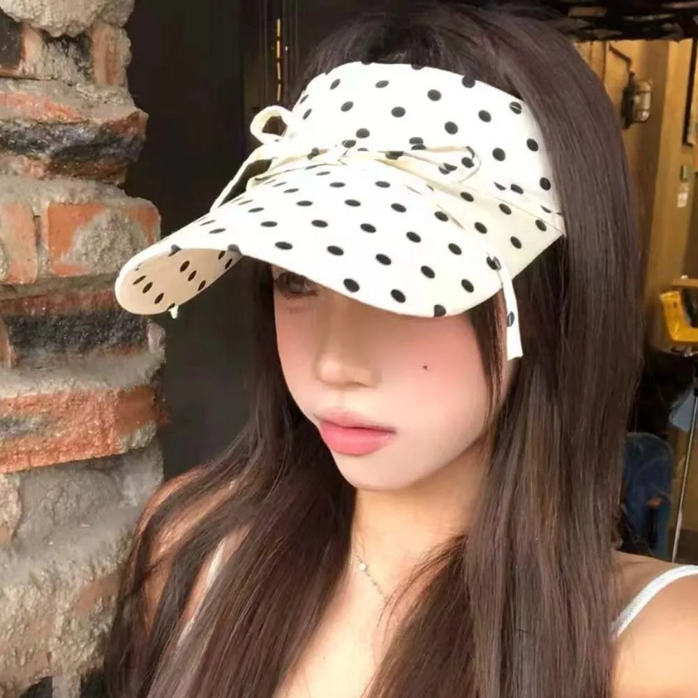 Ponytail Hat Polka Dot Sun Visor Bowknot Breathable Open Top Cap Packable Wide Brim Beach Hat Travelers