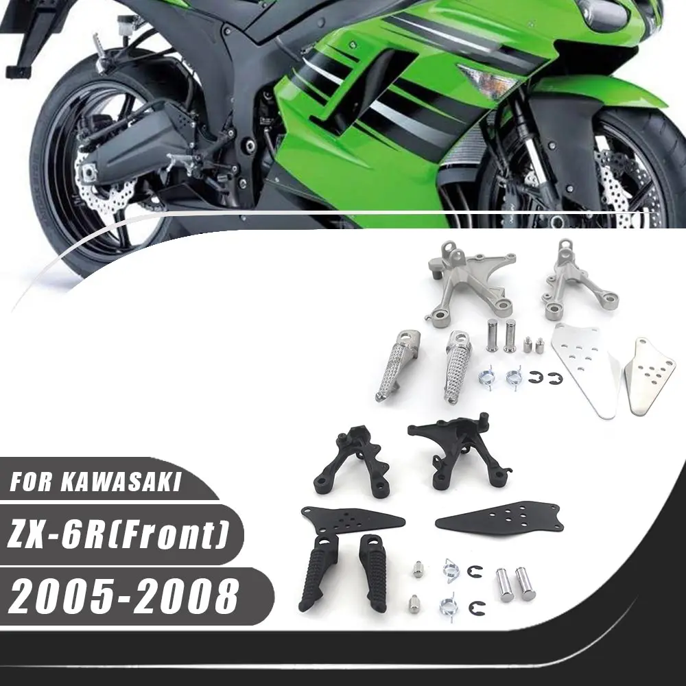 

Motorcycle Front Passenger FootPeg Bracket Footrest Foot Rests Set For 2005-2008 Kawasaki Ninja ZX-6R 2007 2006