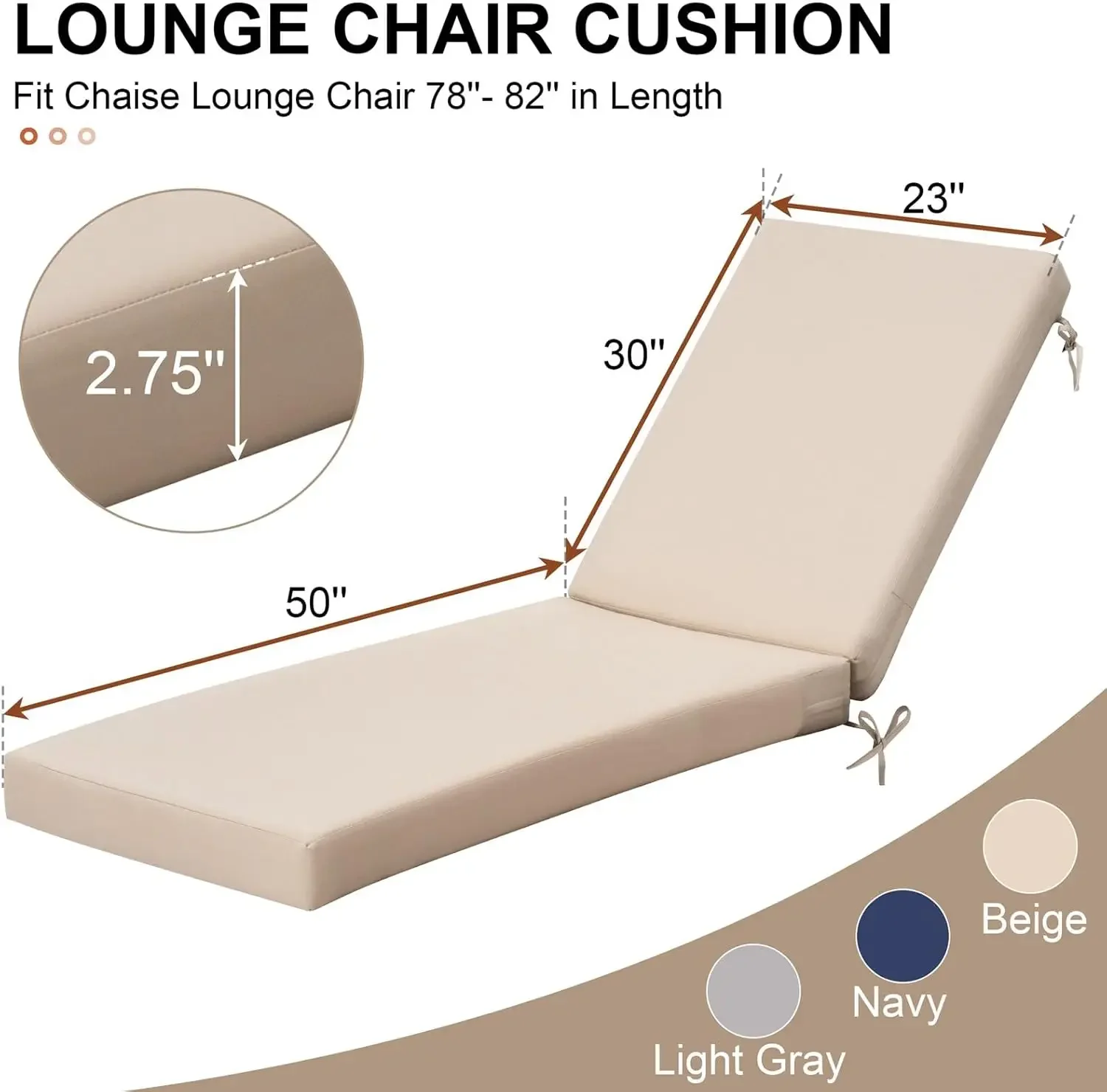 Products Chaise Lounge Cushion Set of 2, Outdoor Cushion for Patio Furniture, Outside Chair Comfortable Cushion Water Resistant