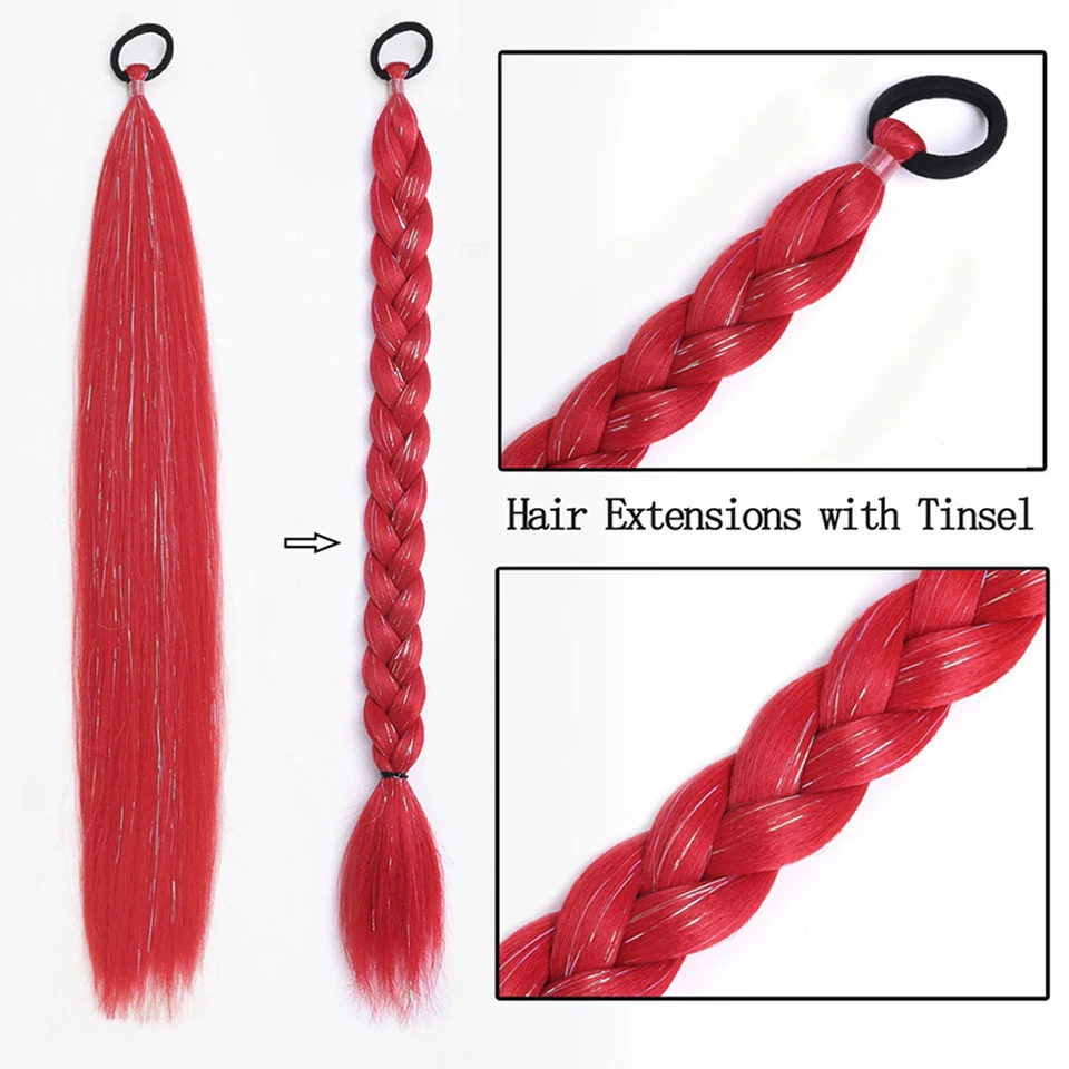 24 pulgadas jumbo coloridas sintéticas trenzas con brillo coleta fácil para mujeres 3