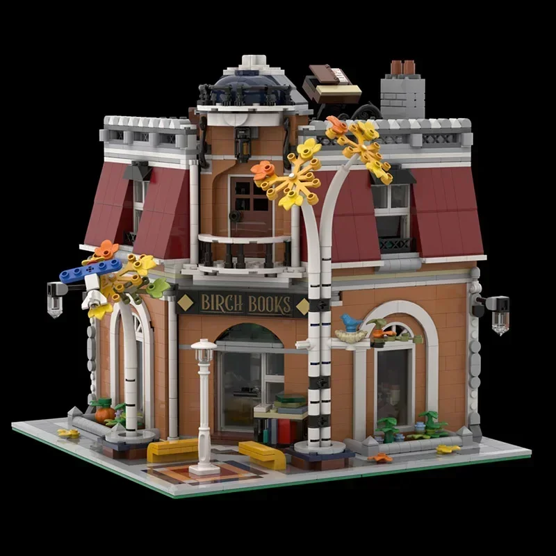 City Street View Model Moc Building Blocks Birch Books & Apartment Model Technology Bricks DIY Assembly Holiday Toy Set Gifts