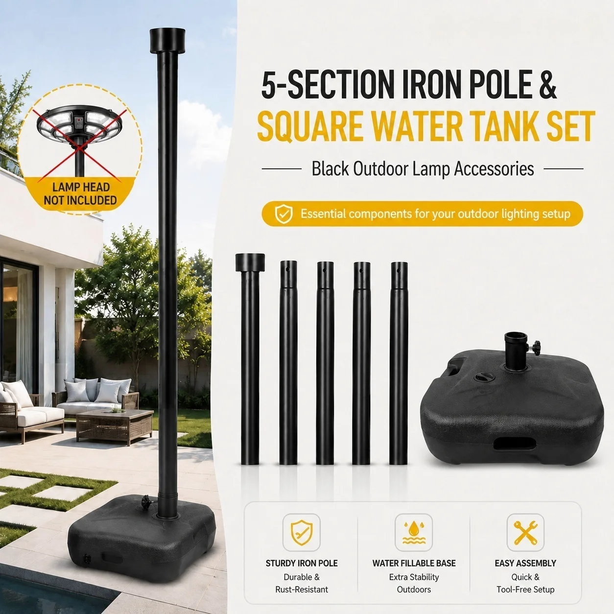 Adjustable Pole Set 5pcs ， DIY Tube Kit for Lamp, Light Not Included