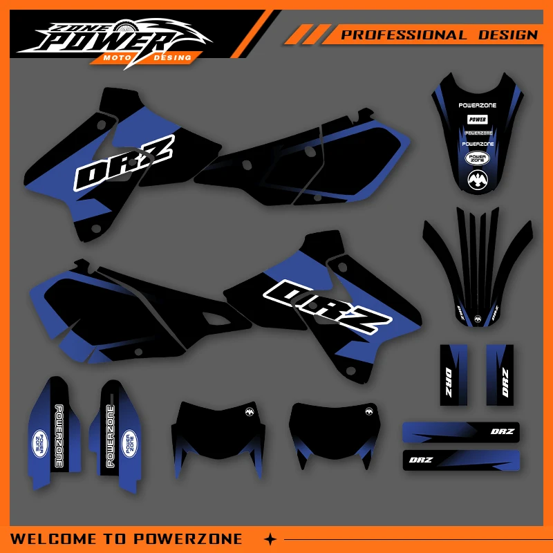 

POWERZONE Мотокросс команда графический фон наклейки наборы наклеек для SUZUKI 1999-2022 DRZ400-S-SM-E 400cc индивидуальный номер 09