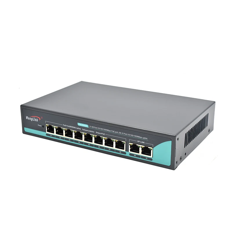 Wanglink PoE switch manufacturers 8 ports gigabit RJ 45 2 gigabit uplink 6KV surge protection AI function