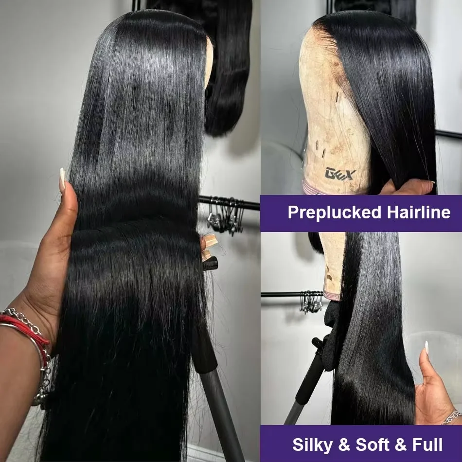 Wig Rambut Manusia Lurus 40-50 Inch, Lace Frontal HD 13x6, Wig Rambut Manusia 100%, Kepadatan 250, Remy Pre Plucked Lace Front Closure Wig