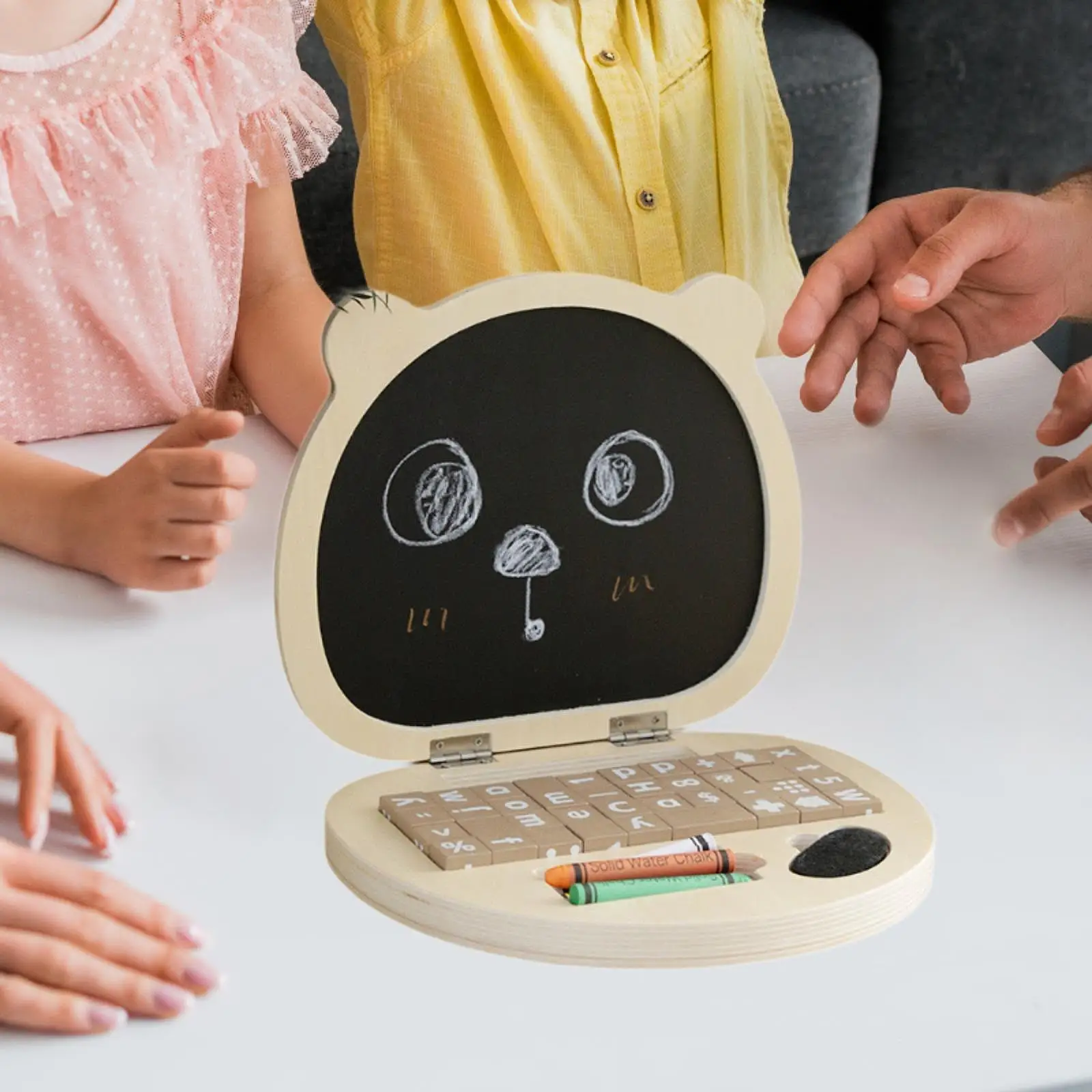 Juguete de madera para ordenador portátil, tablero de dibujo para ordenador portátil, juguete de aprendizaje Montessori para niños pequeños, pintura de números y direcciones, forma de letras