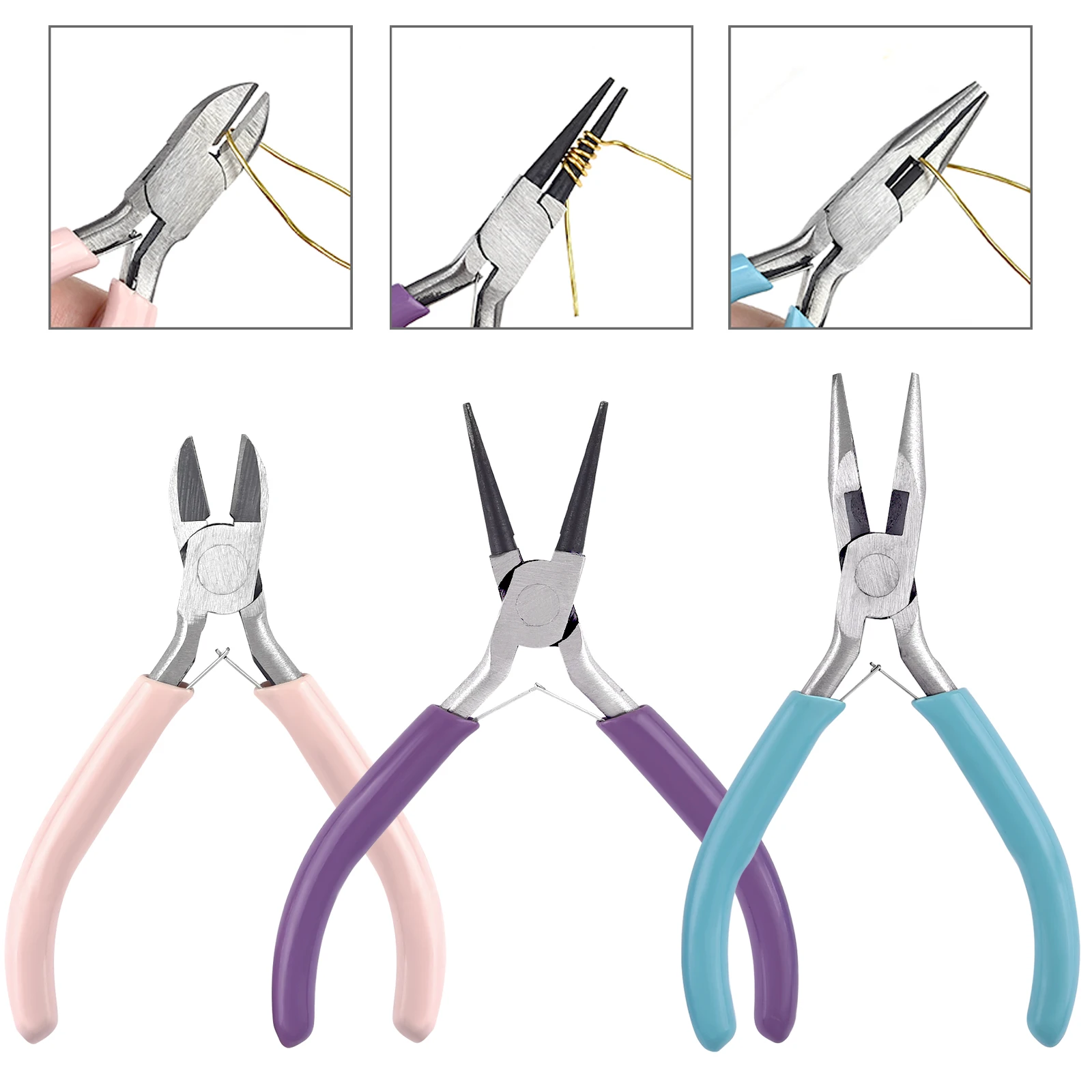 

Portable 3 Color Metal Pliers Tools Set Round Nose Cutting Wire Plier Tweezers Kit For Handcraft Beading DIY Jewelry Making