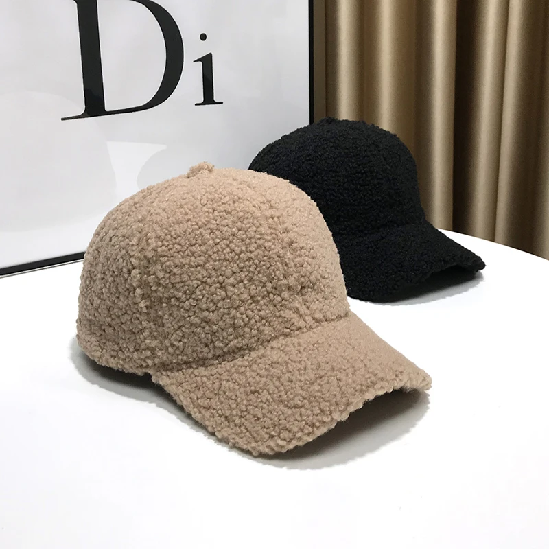 Winter Hats For Women Baseball Caps Plush Thickened Warm Baseball Cap Female Casual Solid Color Fashion Design Outdoor