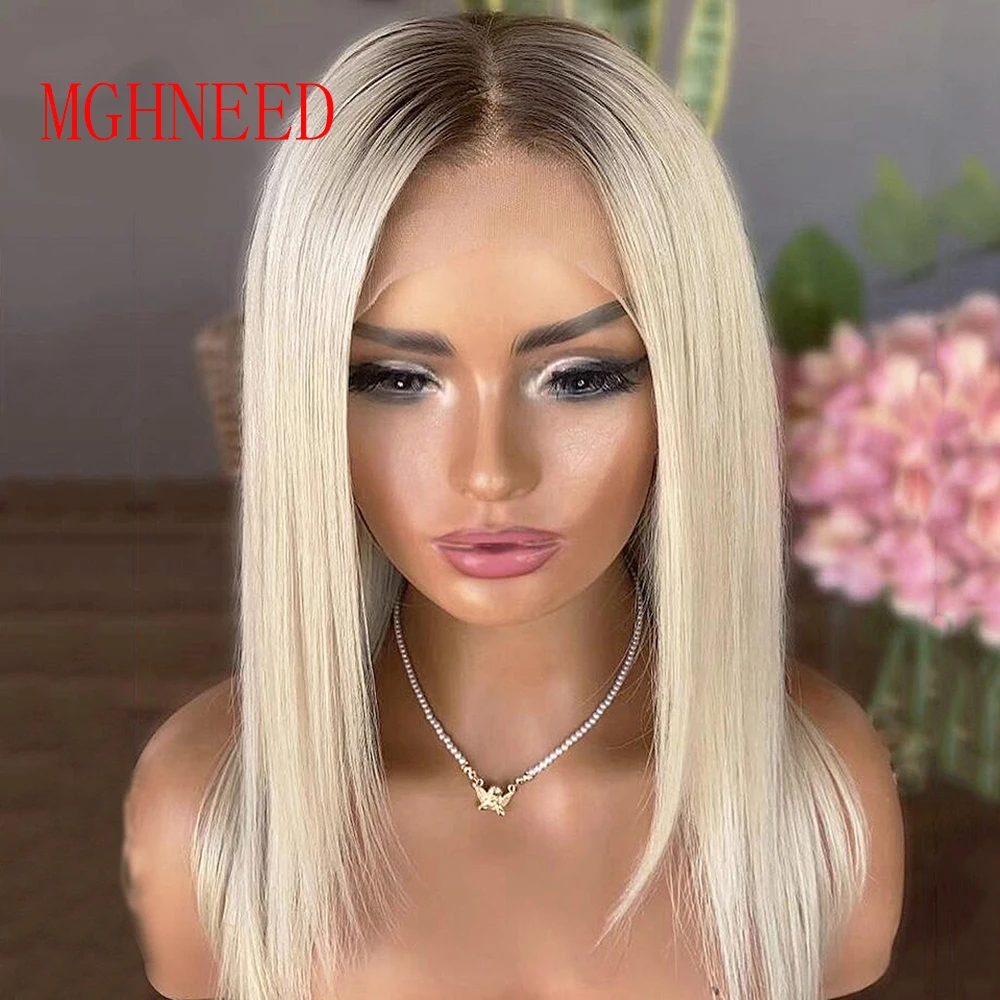 13x4 Human Hair Lace Frontal Wig Ombre Ash Blonde Lace Wigs For Women Straight Brazilian Preplucked Transparent lace