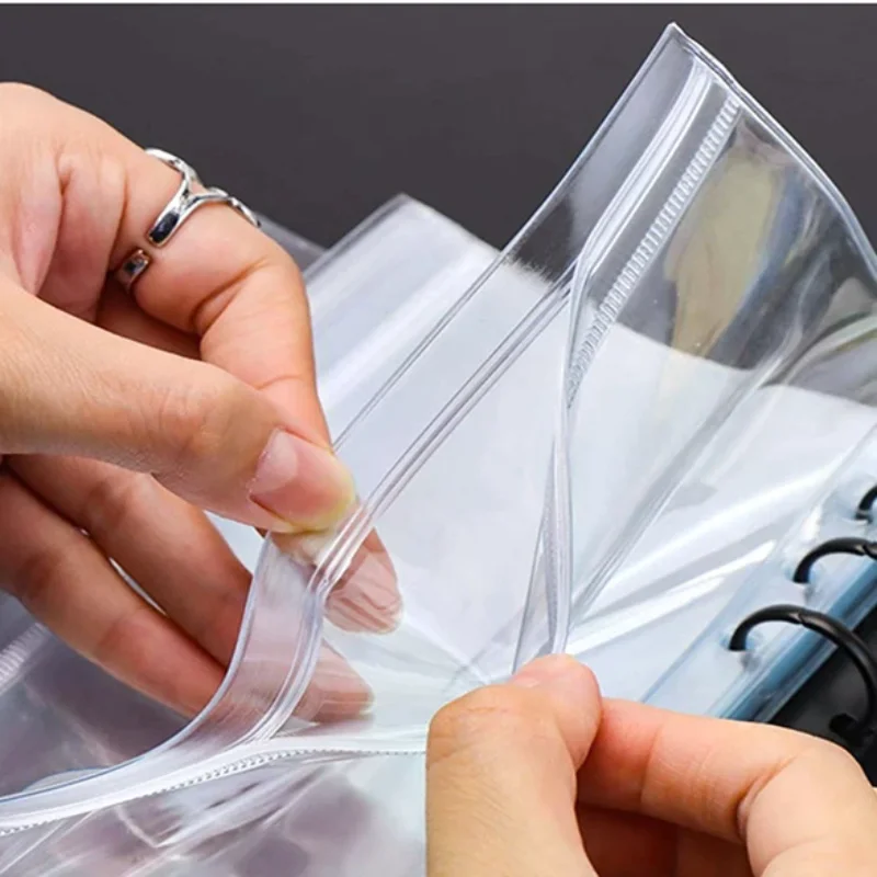 

New 6PCS A5/A6/A7 6 Holes 3-layer double-sided Binder Pockets ,Transparent Zipper Folders and Side open Folders, Waterproof PVC