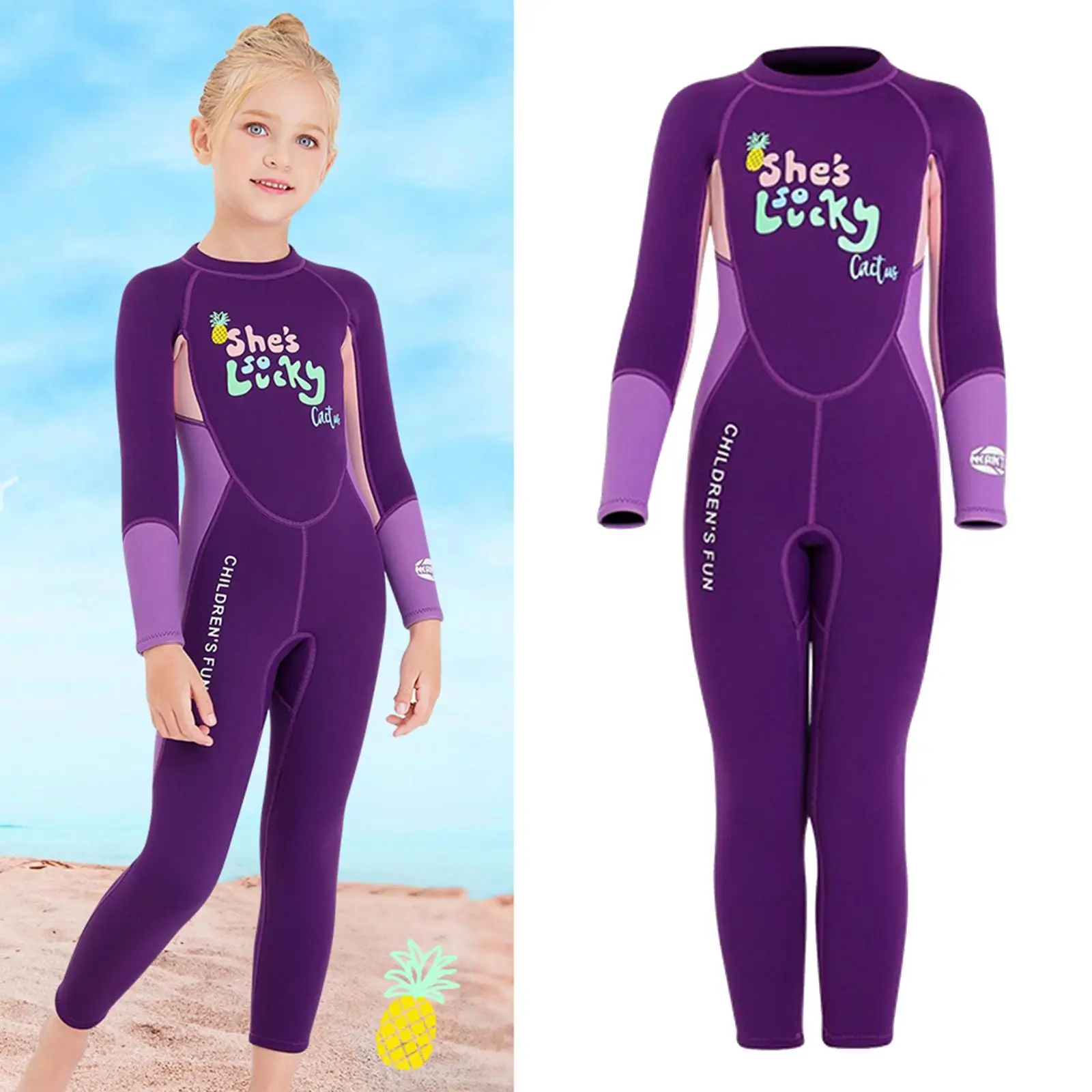 Girls Wetsuit Kids Thermal Swimsuit - 2.5mm Neoprene Children Swimwear, Sun Diving Snorkelling Suit, Purple