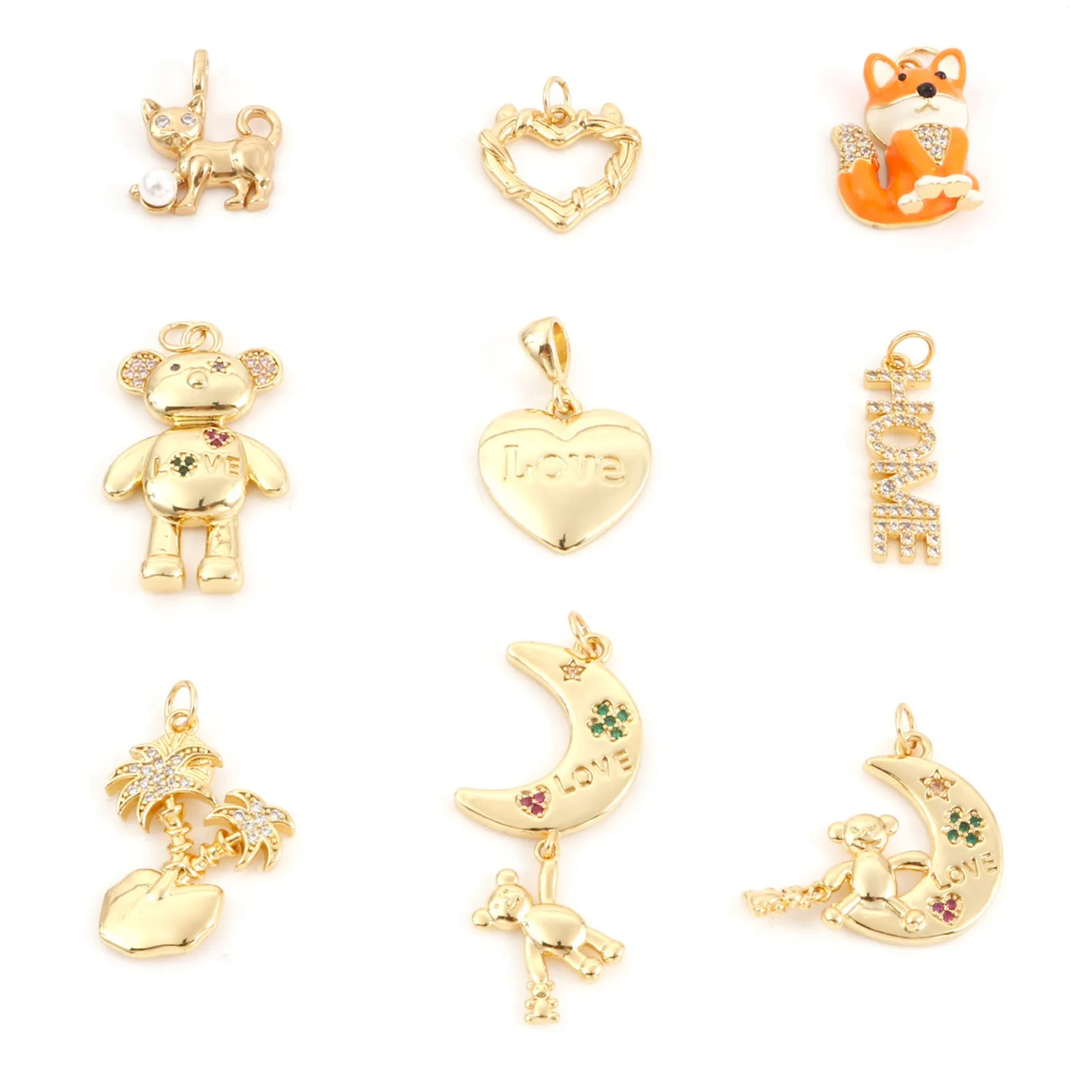 1pc Messing Charms Gold Farbe Bär Tier Mond Mikro Pflastern Mehrfarbige Strass Anhänger DIY Machen Halskette Frauen Partei Schmuck – Detail 2