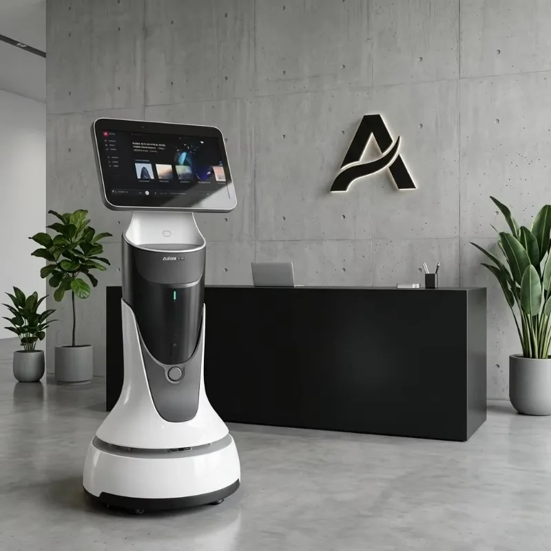 Customized Contactless Human Telepresence Concierge Mobile Commercial Robot VSLAM Navigation IP65 Protection 10 Inch Screen
