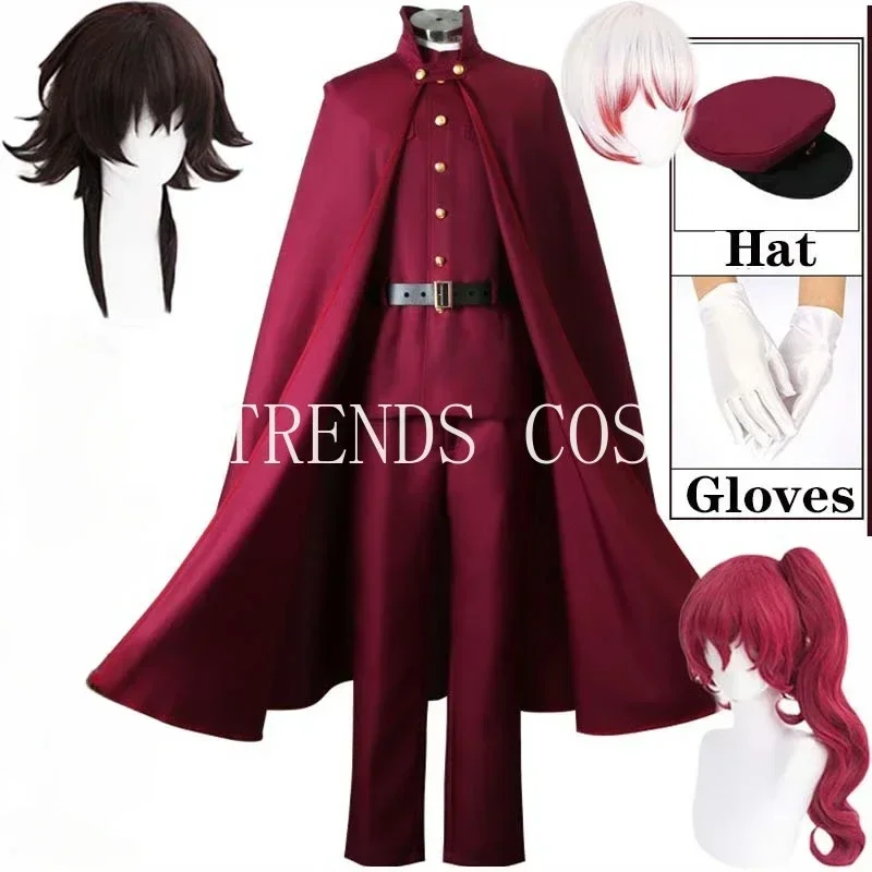 Hunting Dogs Cosplay Costume Tetchou Suehiro Teruko Oukura Dark Red Uniform Hat Gloves Cloak