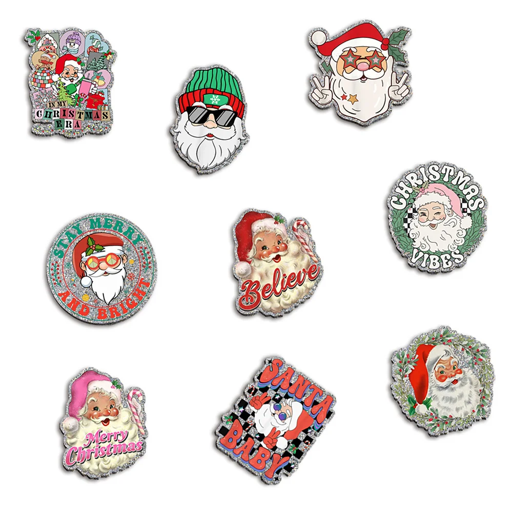 

5pcs Christmas Silver Color Chunky Glitter Acrylic Santa Flatback for Badge Hair Bow Keychain Reel Clip Decoration