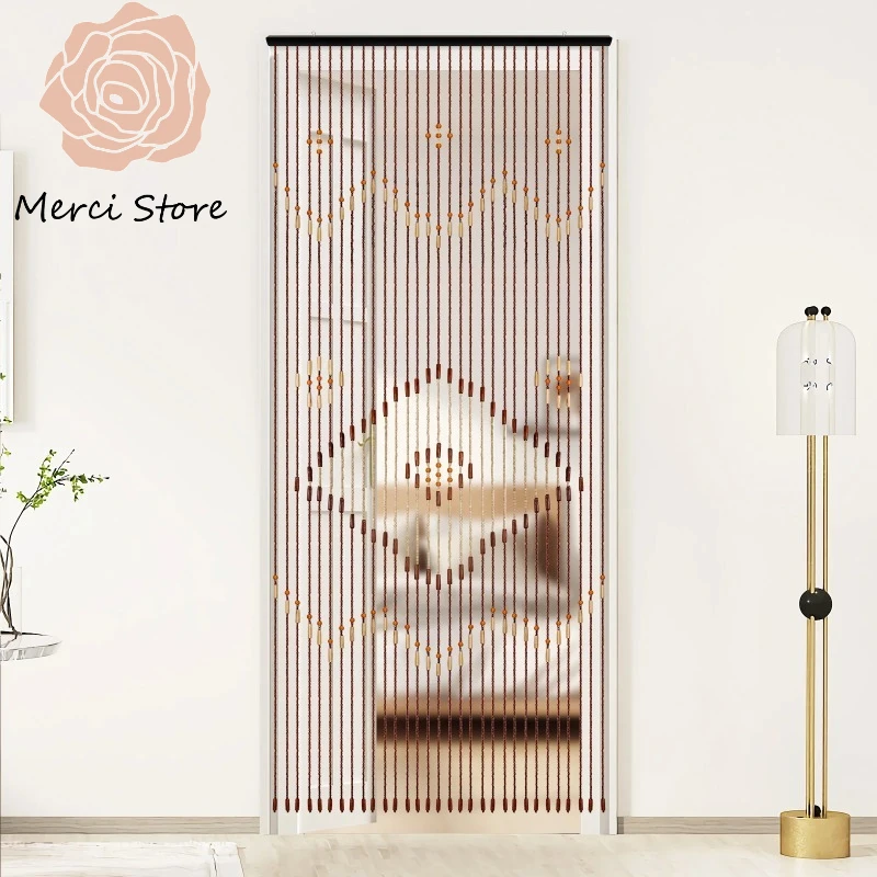 

Wooden Bead String Door Curtain for Porch Bedroom Retro Blinds Partition Chic Natural Decor Handmade Room Divider