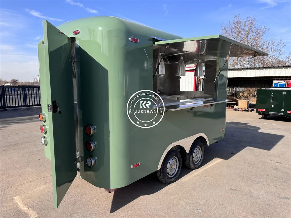 امتياز شاحنة الطعام المتنقلة فان المطبخ المحمول هوت دوج عربة شواء الشارع تقديم الطعام شواء البيتزا مقطورة الغذاء مجهزة بالكامل