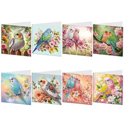 8PCS Diamond Art Painting Greeting card Kit,DIY Colorful Parrot Greeting card for Adults Diamond Art Painting,congratulation car
