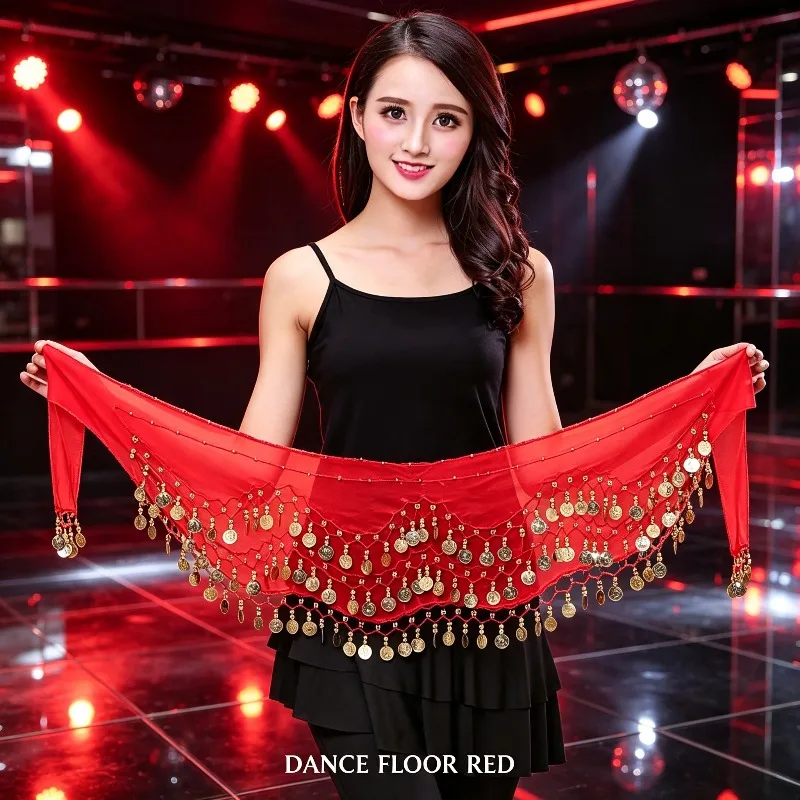 128 Coin Belly Dance Hip Scarf Gold Border Waist Chain Dance Practice and Stage Performance Decoration Waist Chain