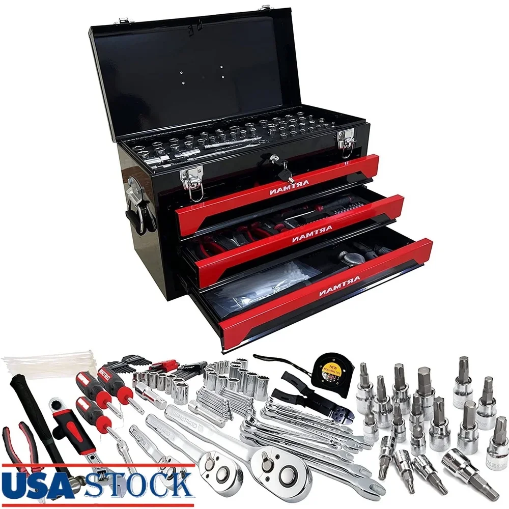 

339 Piece Heavy Duty Tool Set 3 Drawer Toolbox Mechanic Tools Carbon Steel Storage Organizer with Handle Lock and Anti Corrosion