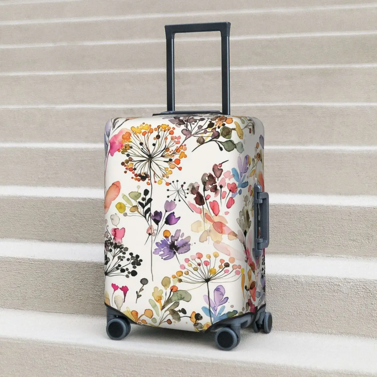 

Wild Flowers And Plants Watercolor Wild Nature Botanical Print Suitcase Cover Protection Elastic Travel Luggage Protector Covers