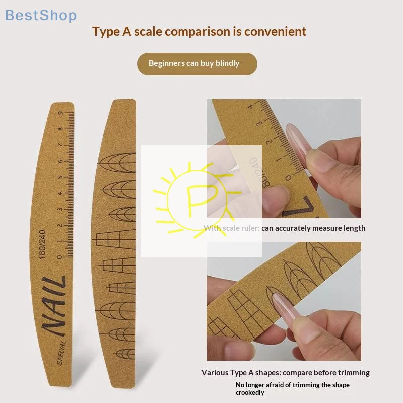 5 Pcs Nail File Set With Scale Nail Art Double-sided 80-240 Grit Nail File Grinding Sanding Buffer Buffing Manicure Tool