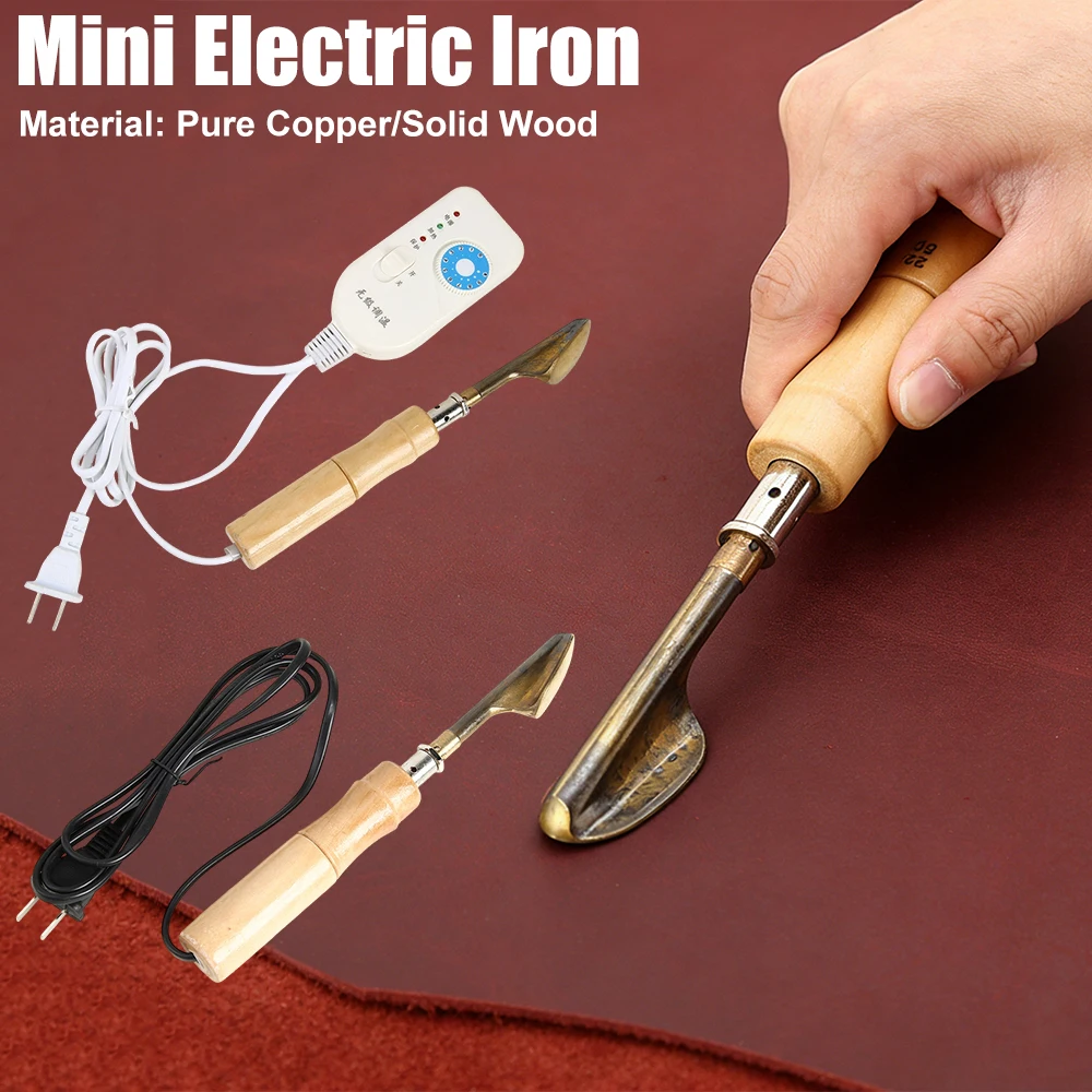 Household Mini Electric Iron Wood Handle Leather Clothing Shoes Wrinkle Removal Smooth Tool Household Small Mini Electric Iron