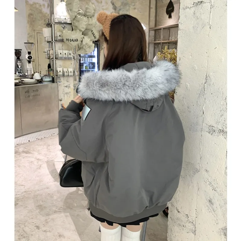 Nouveau hiver épaissi vêtements de travail vers le bas coton rembourré veste Petite femmes style coréen Couple un grand col de fourrure surmonter veste