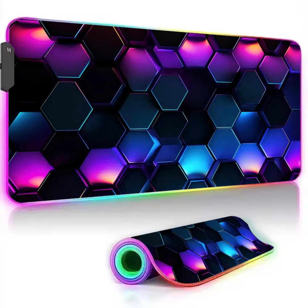

3D Geometric Pattern Mouse Pad RGB Large E-sports Keyboard Deskmat LED Light Mousepad Computer Gamer Accessories Long Desk Mat