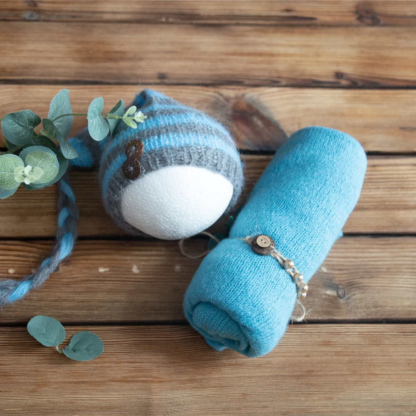 Vintage Knit Stretch Wrap Bonnet Headband Set Neonatal Photography Knitted Hat Newborn Photography Prop