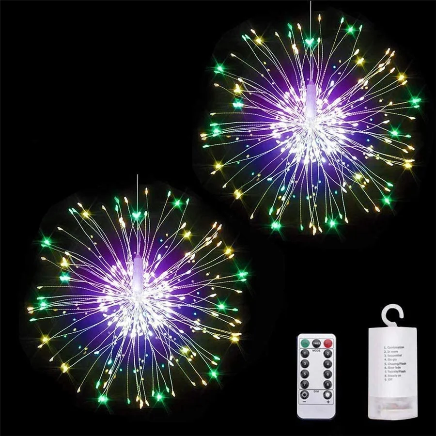 Luci da giardino fatate con fuochi d'artificio alimentate a batteria da 200 LED Ghirlanda da esterno Luci natalizie per decorazioni da cortile per feste di matrimonio