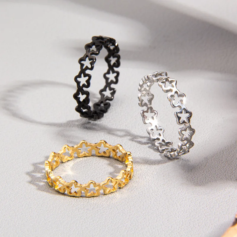 Einfacher durchgehender hohler Pentagramm vergoldeter Edelstahl ring Damen party silberner Far bring