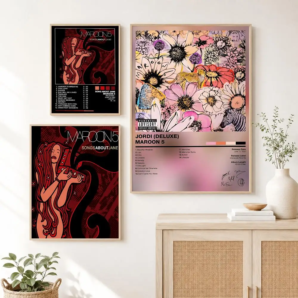 Classic Hot Pop Band M-Maroon 5 Poster Self Adhesive Wall Art Decor for Bedroom Living Room Office Home Decor Gift