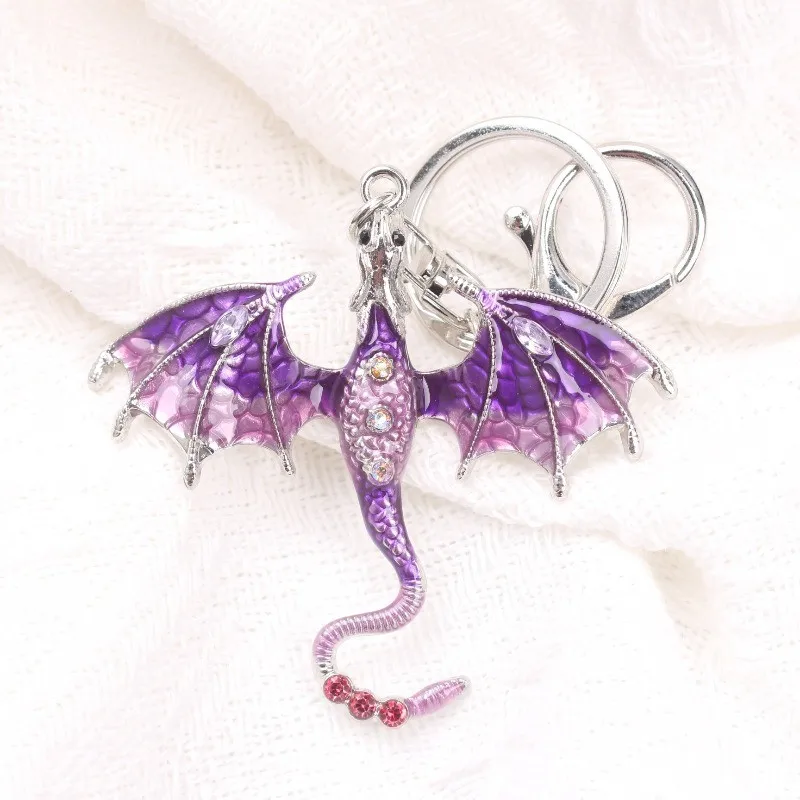 Purple Enamel Dragon Keychain: Enchanting Decor Accessory, Magical Gift
