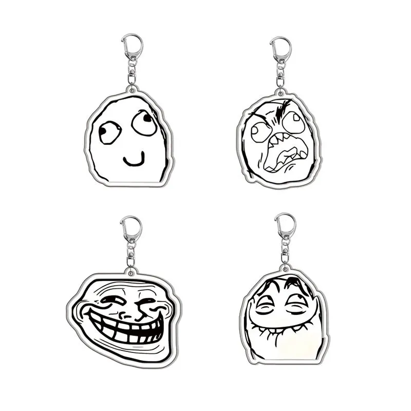 Funny Troll Face Keychains No Me Gusta Rage Forever Alone Pendant Key Chain Acrylic Keyring Bags Car Charm Comic Fans Gift