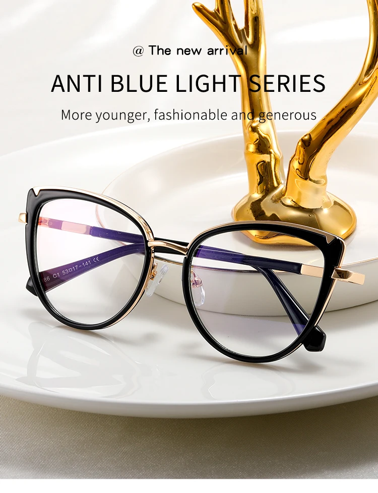 BEMORE Metal Alloy Butterfly Progressive Multifocal Glasses for Woman Square Anti-Blue Light Photochromic Prescription Eyewear