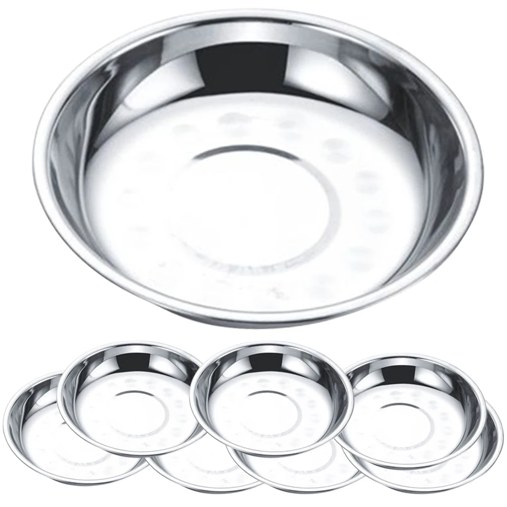 

8pcs Stainless Round Stainless Steel Round Plates Plates 15cm Food Serving Easy Clean Dinner Barbecue Trays Snack