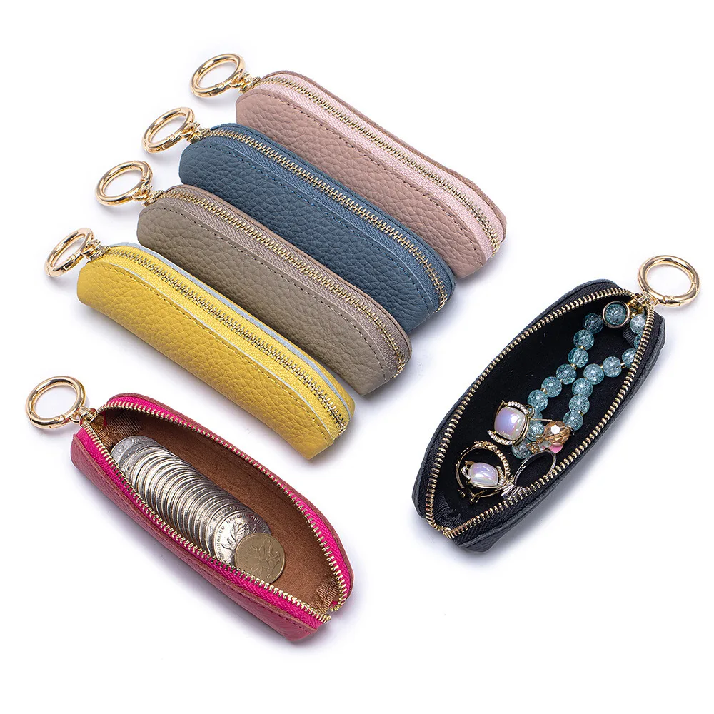 Genuine Leather Mini Coin Purse Japanese Style Zipper Coin Key Bag  Portable Jewelry Lipstick Earphone Storage Bag For Women.
