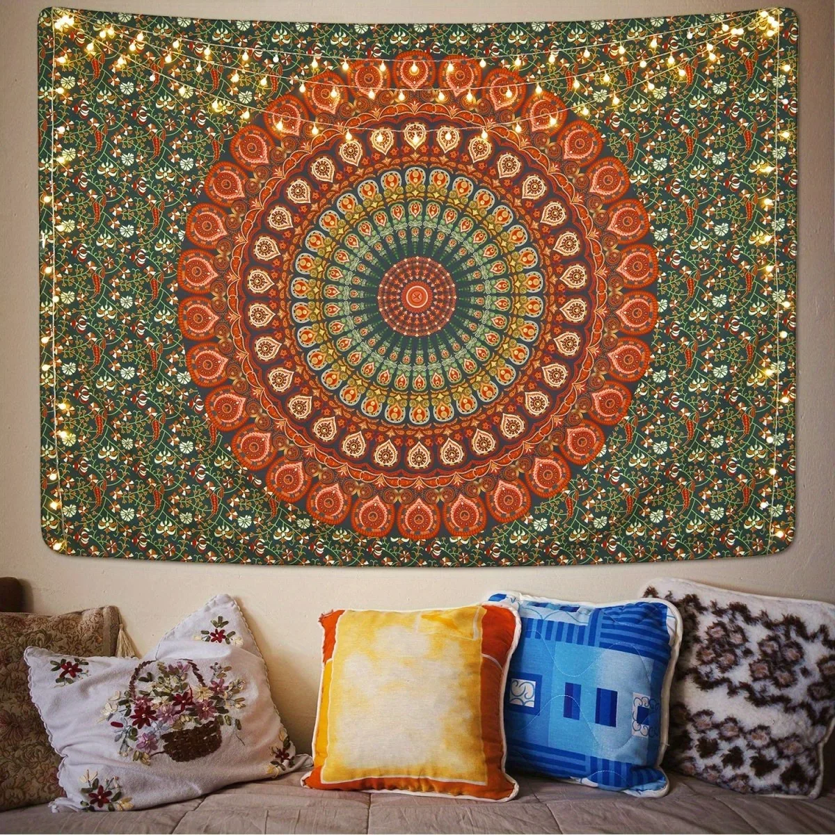 Giant Mandala Tapestry Wall Hanging LED Lights Moroccan Boho Ethnic Bohemian Decor Art 180x280cm
