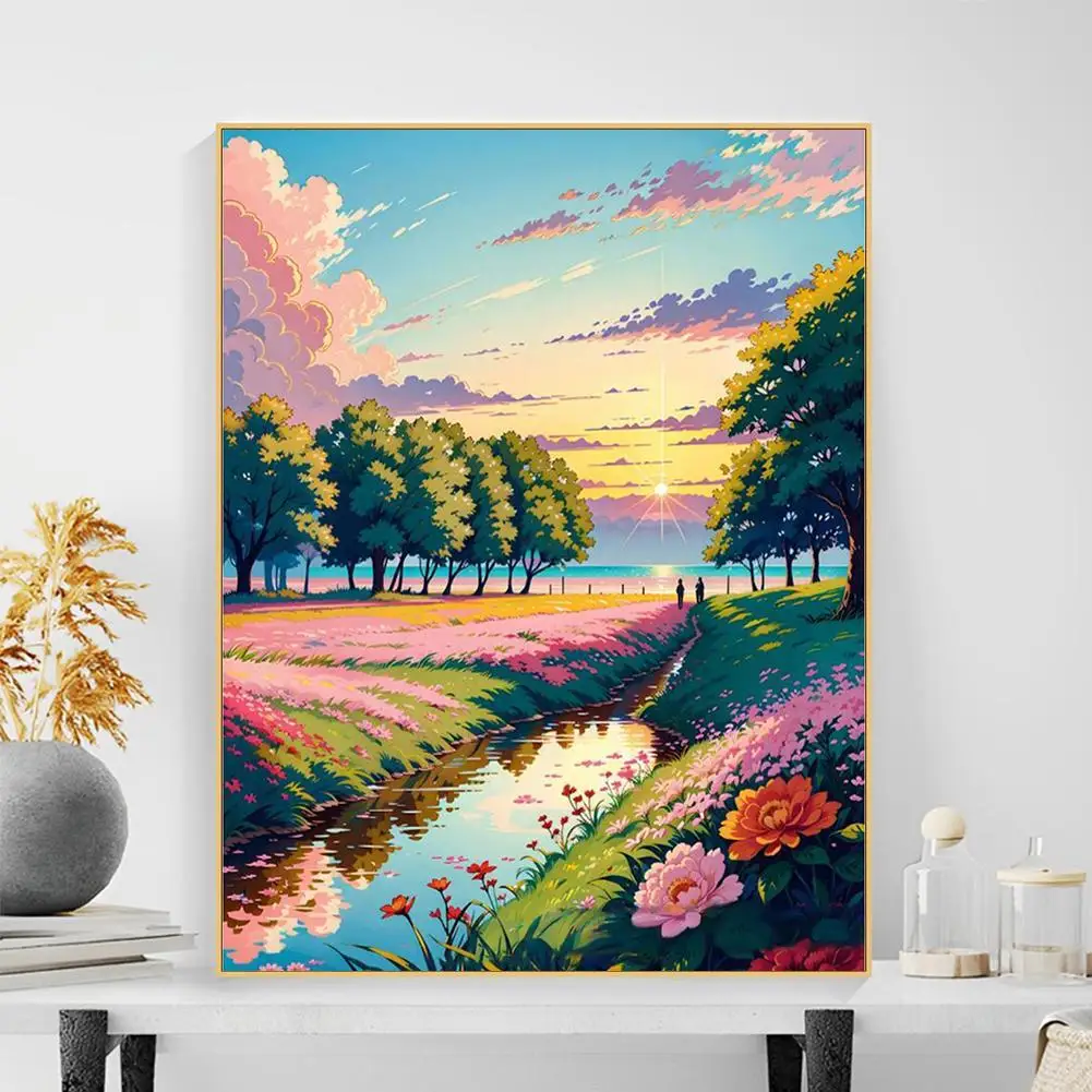 

Fairy Dust "Scenery Tree Sunset" Full Square Round Diy 5d Diamond Embroidery Picture Rhinestone Art